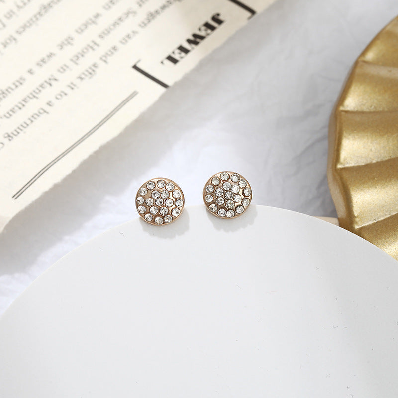 14K gold plating Atmospheric Full Diamond Round Earrings