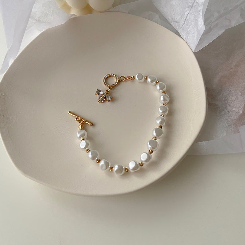 Natural Stone Pearl Pendant Bracelet