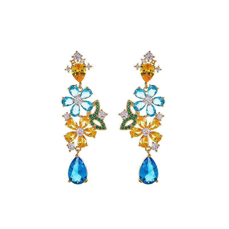 Flower Waterdrop Butterfly Colored Zircon Earrings