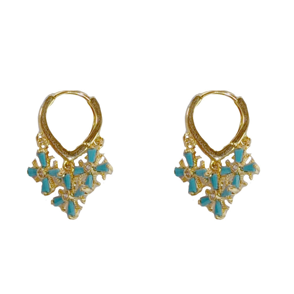 Eaioncol Blue Cross Tassel Hoop Earrings Gold Silver