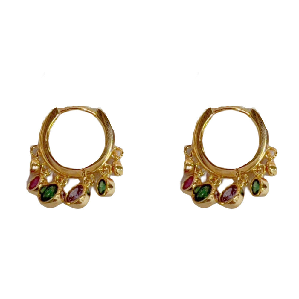 Eaioncol Colorful CZ Tassel Hoop Earrings Gold