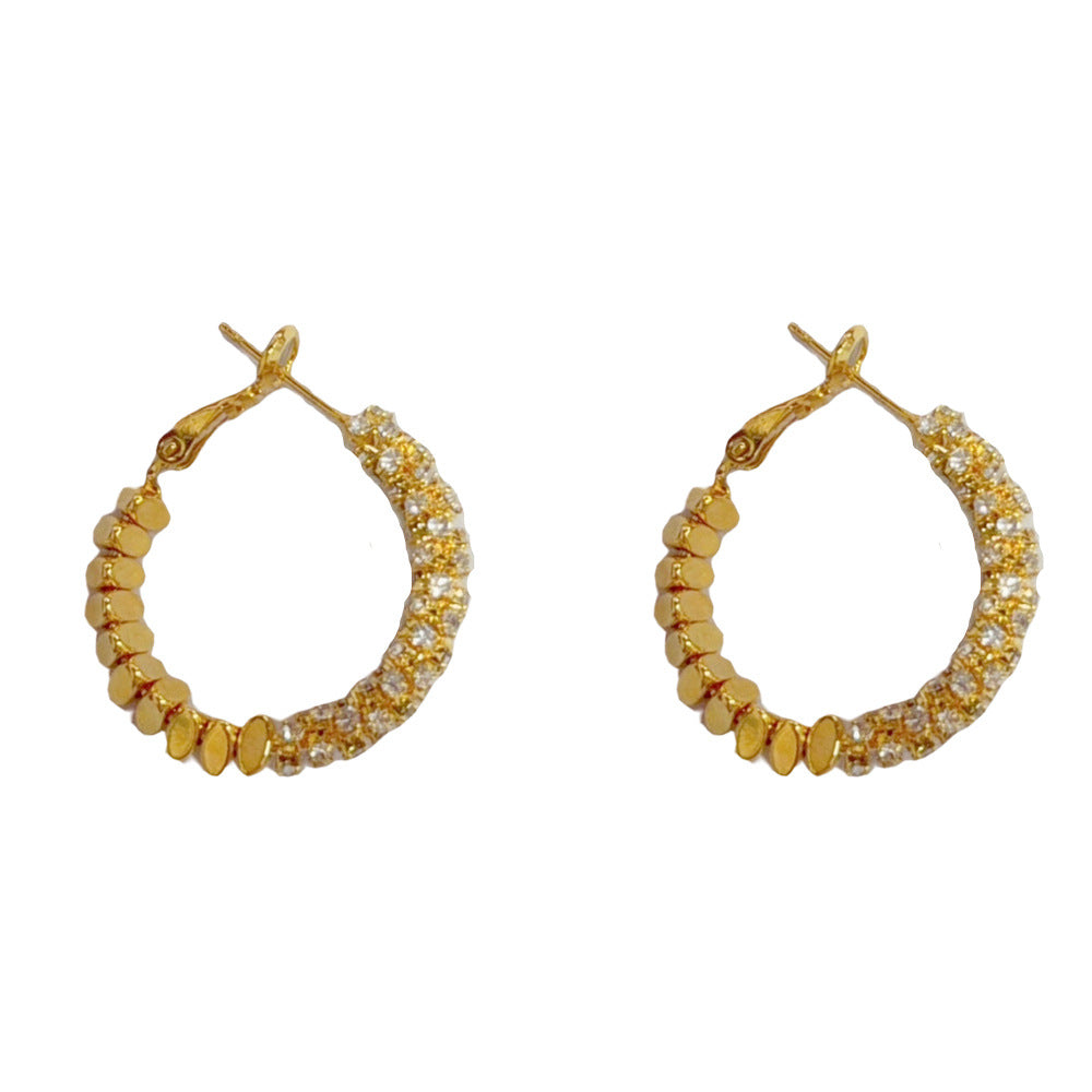 Eaioncol Crushed Metal CZ Hoop Earrings Gold Silver