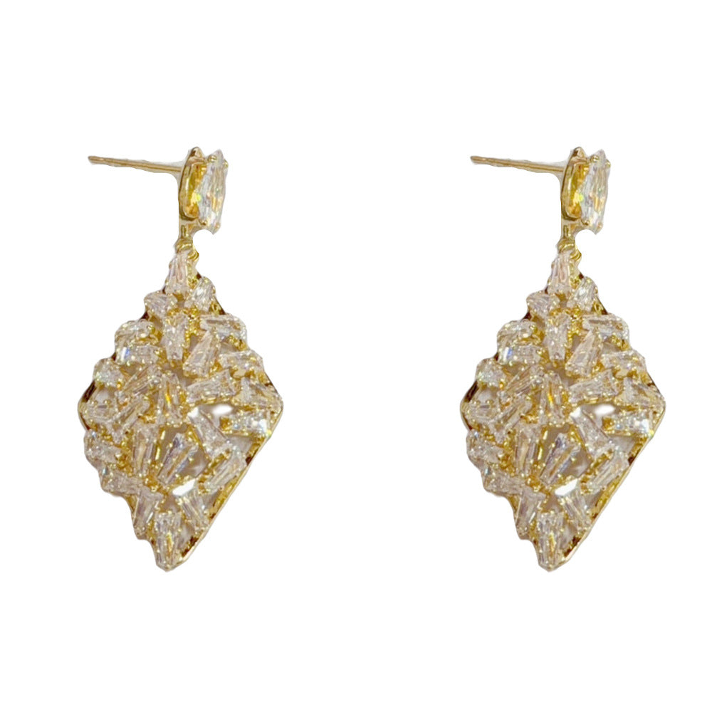 Eaioncol Full CZ Rhombus Drop Earrings Gold Silver
