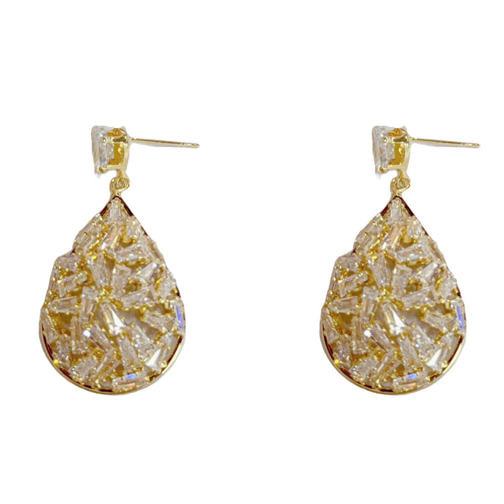 Eaioncol Full CZ Teardrop Drop Earrings Gold Silver