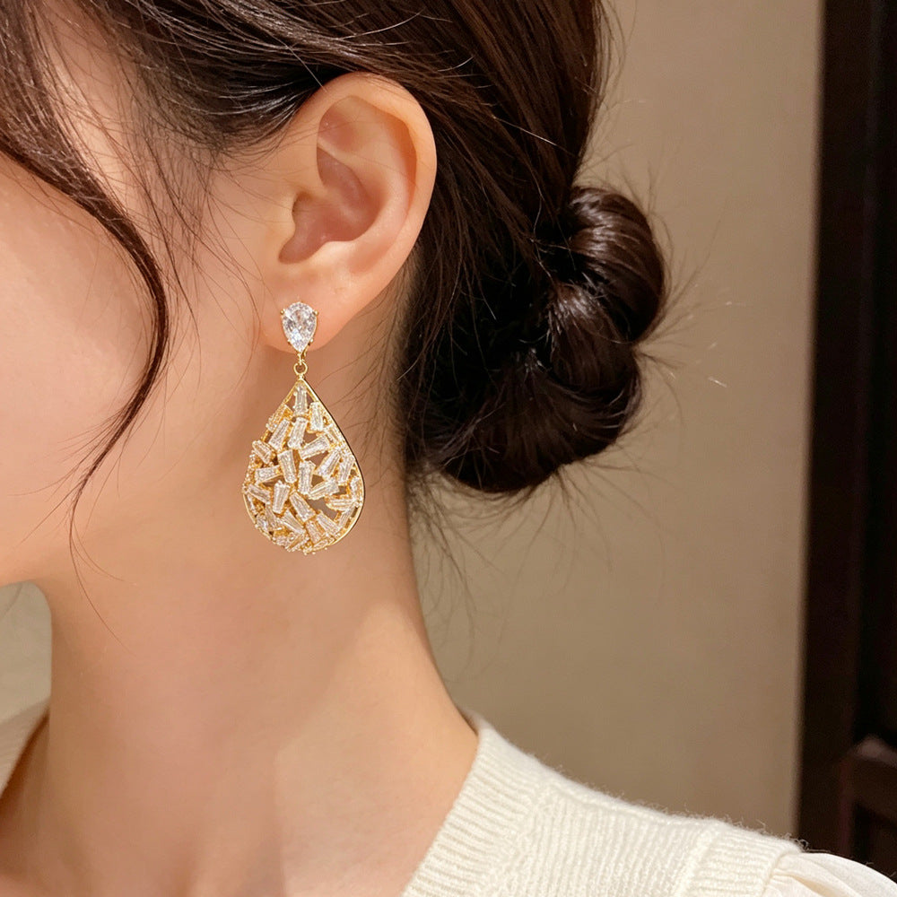 Eaioncol Full CZ Teardrop Drop Earrings Gold Silver 1