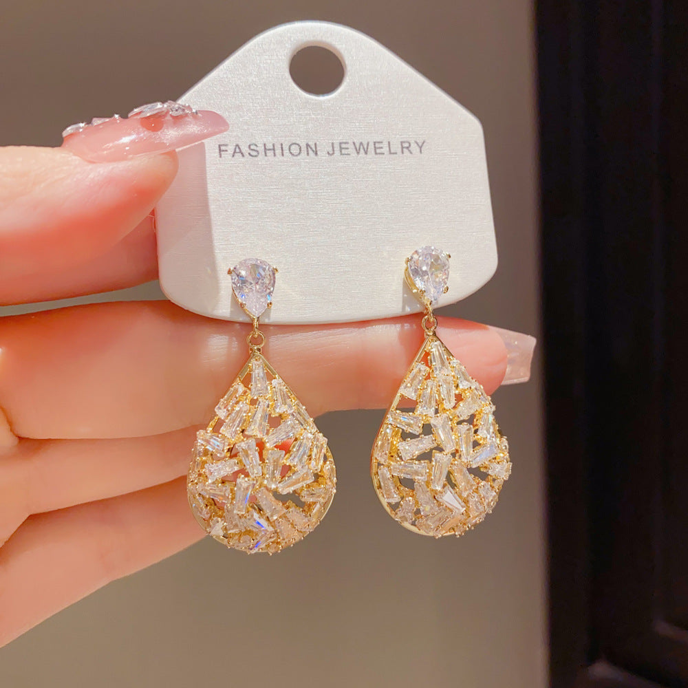 Eaioncol Full CZ Teardrop Drop Earrings Gold Silver 3