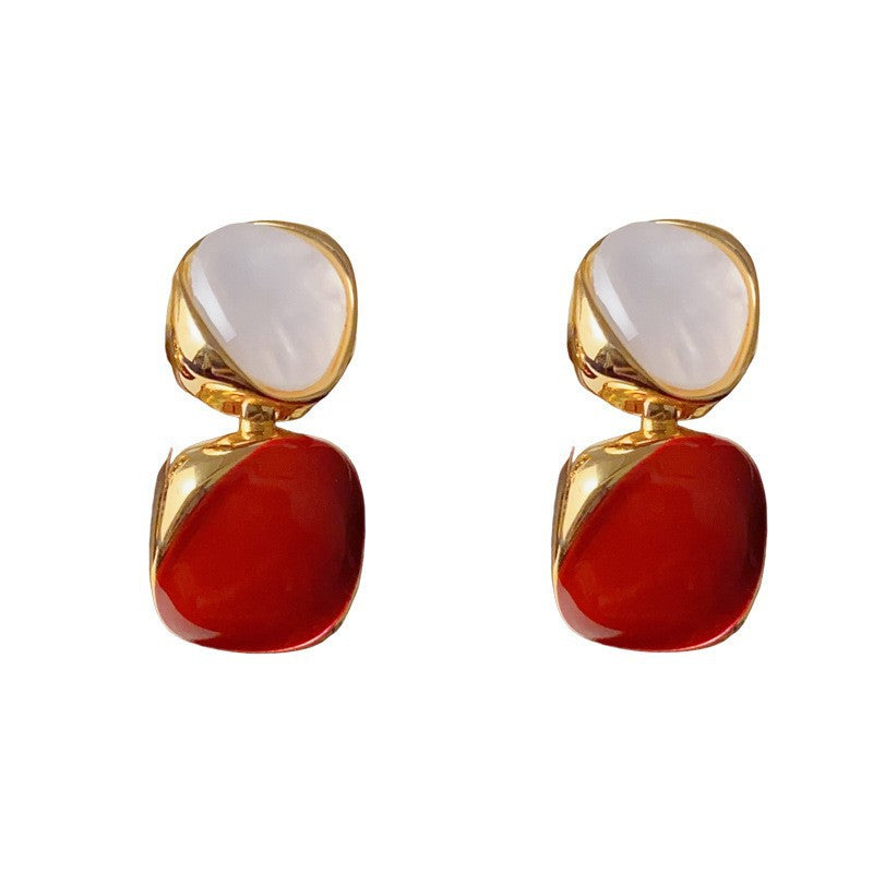 Eaioncol Geometric Enamel Drop Earrings White Red