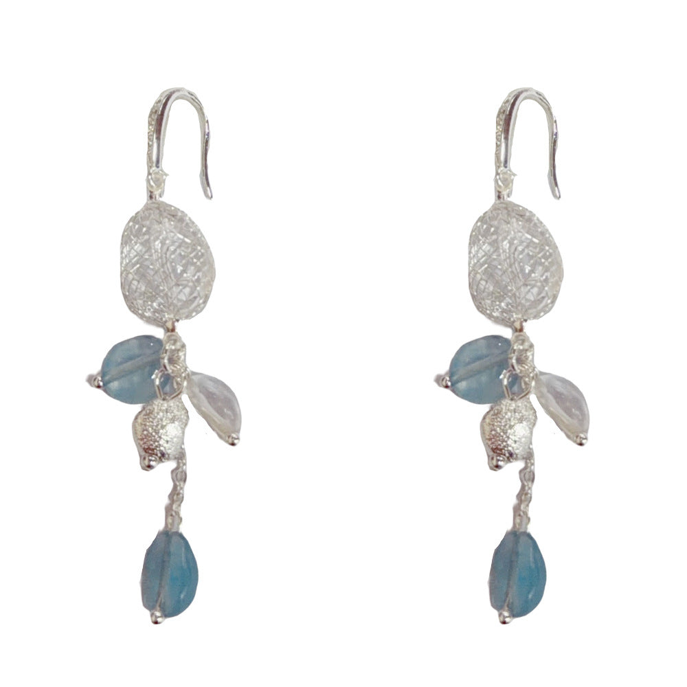 Eaioncol Korean Mesh Bead Tassel Ear Hooks Silver