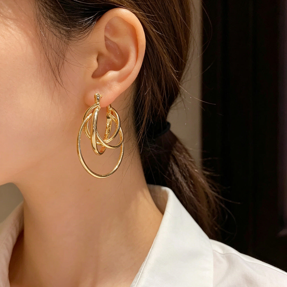 Eaioncol Layered Geometric Hoop Earrings Gold Silver 1
