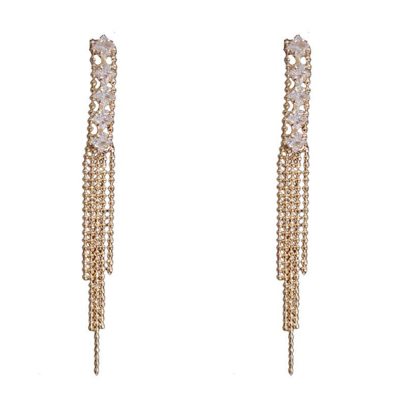Eaioncol Long CZ Tassel Drop Earrings Gold Silver