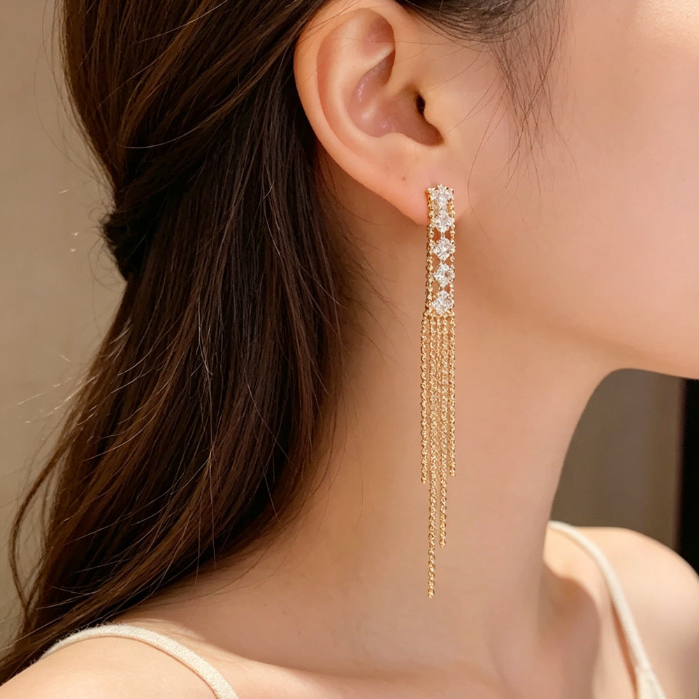 Eaioncol Long CZ Tassel Drop Earrings Gold Silver 1
