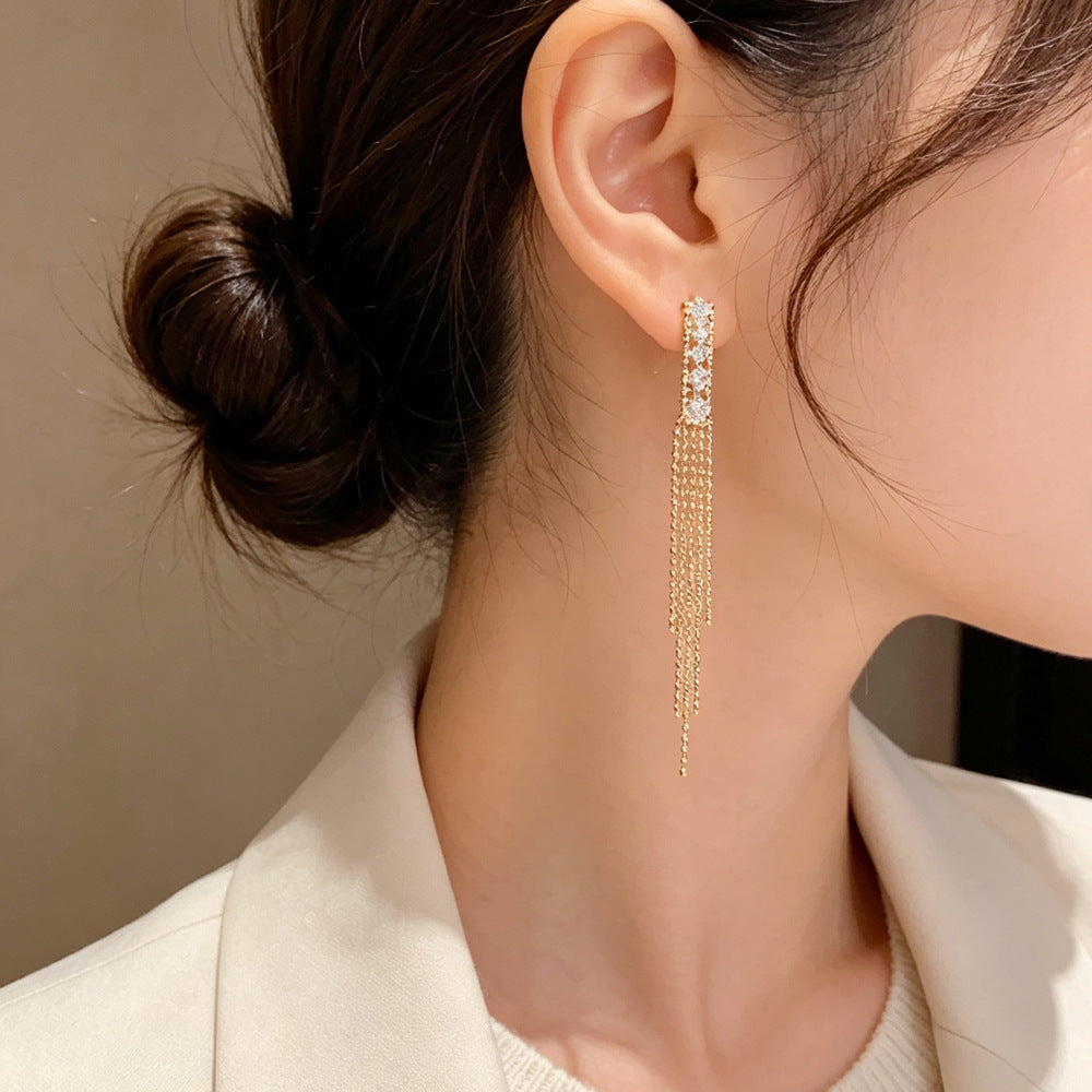 Eaioncol Long CZ Tassel Drop Earrings Gold Silver 2