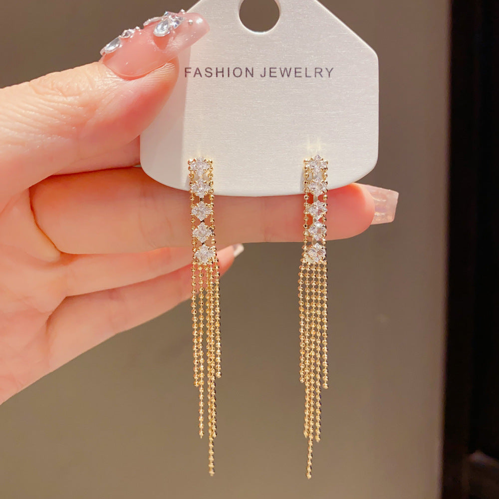 Eaioncol Long CZ Tassel Drop Earrings Gold Silver 3