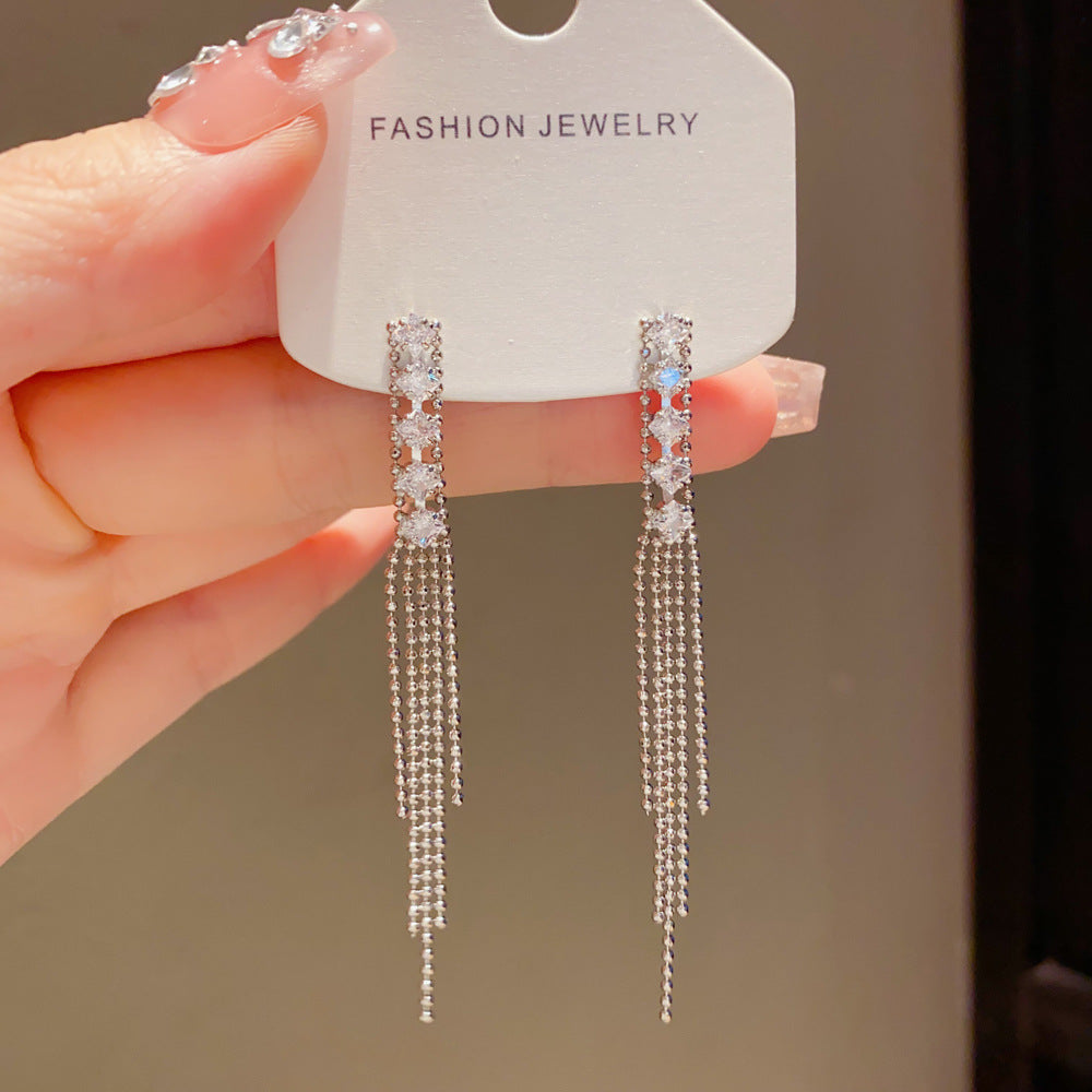 Eaioncol Long CZ Tassel Drop Earrings Gold Silver 4