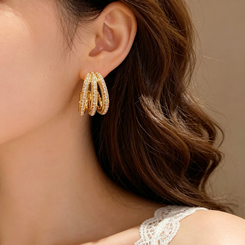 Eaioncol Multi‑Layer CZ Hoop Earrings Gold 1