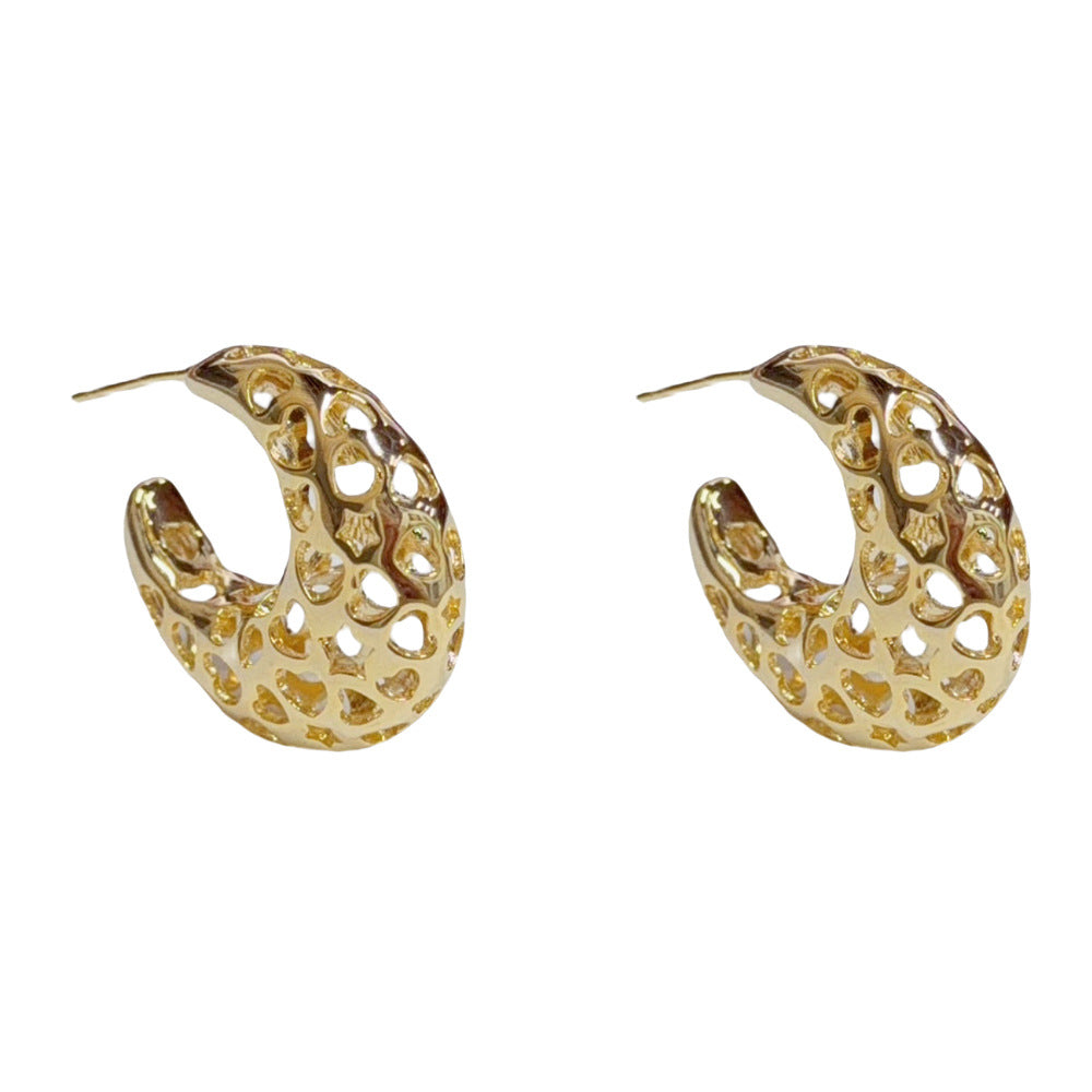 Eaioncol Openwork 3D Hoop Earrings Gold