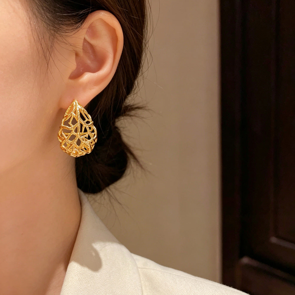 Eaioncol Openwork Teardrop Drop Earrings Gold 1