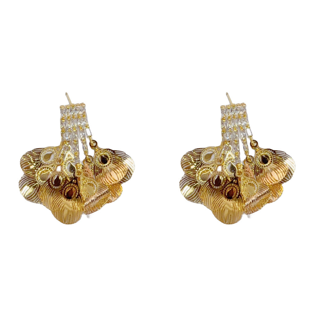 Eaioncol Peacock Tail CZ Tassel Drop Earrings Gold Silver