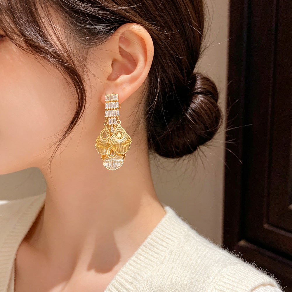 Eaioncol Peacock Tail CZ Tassel Drop Earrings Gold Silver 1