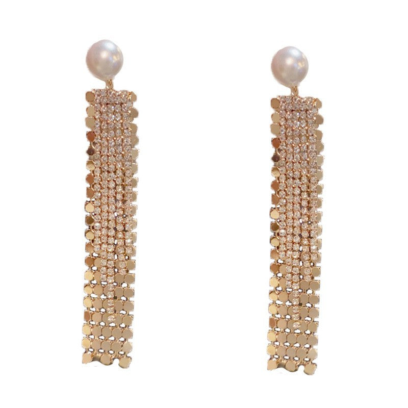 Eaioncol Pearl Geometric Tassel Drop Earrings Warm Gold
