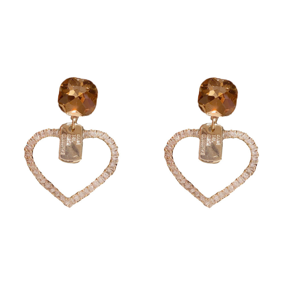 Eaioncol Square Heart CZ Drop Earrings Coffee Gold