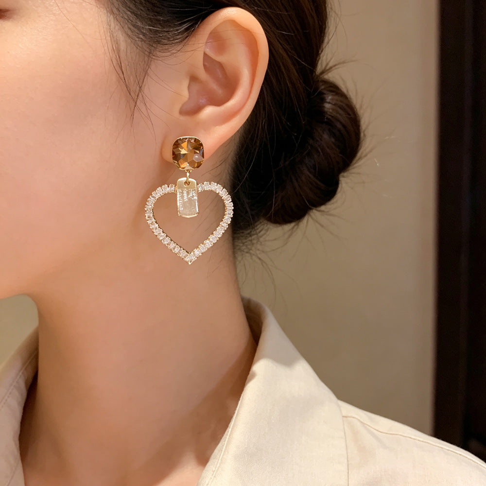 Eaioncol Square Heart CZ Drop Earrings Coffee Gold 1