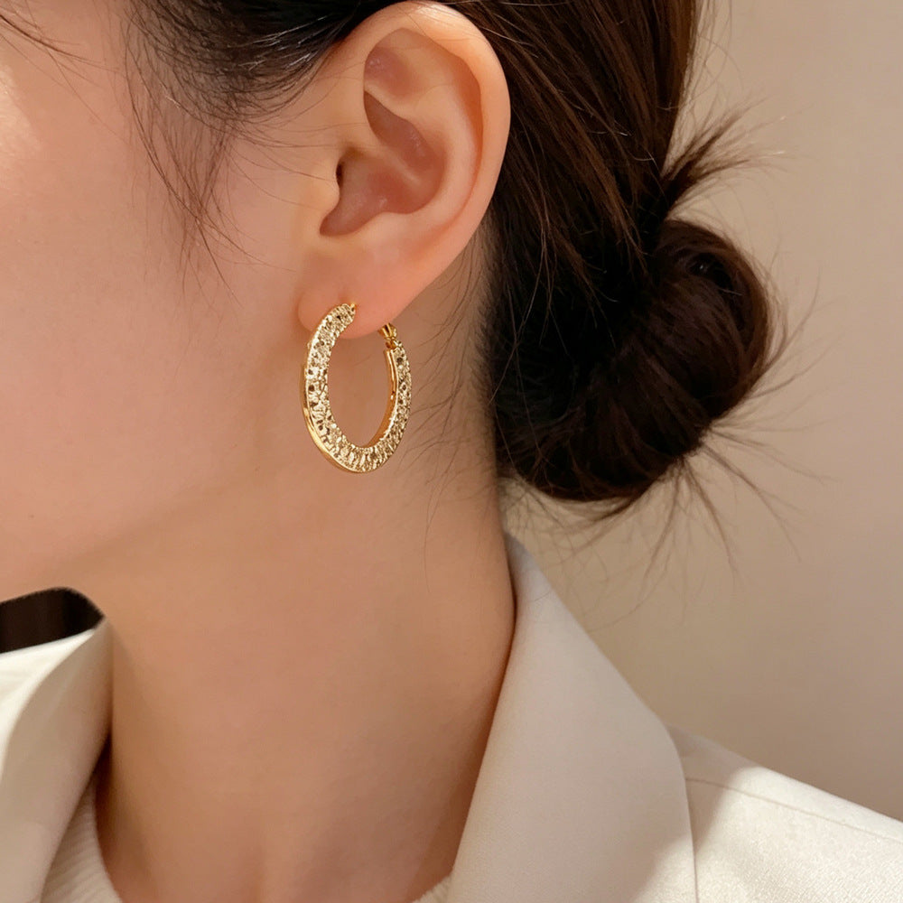 Eaioncol Textured Round Hoop Earrings Gold Silver 1