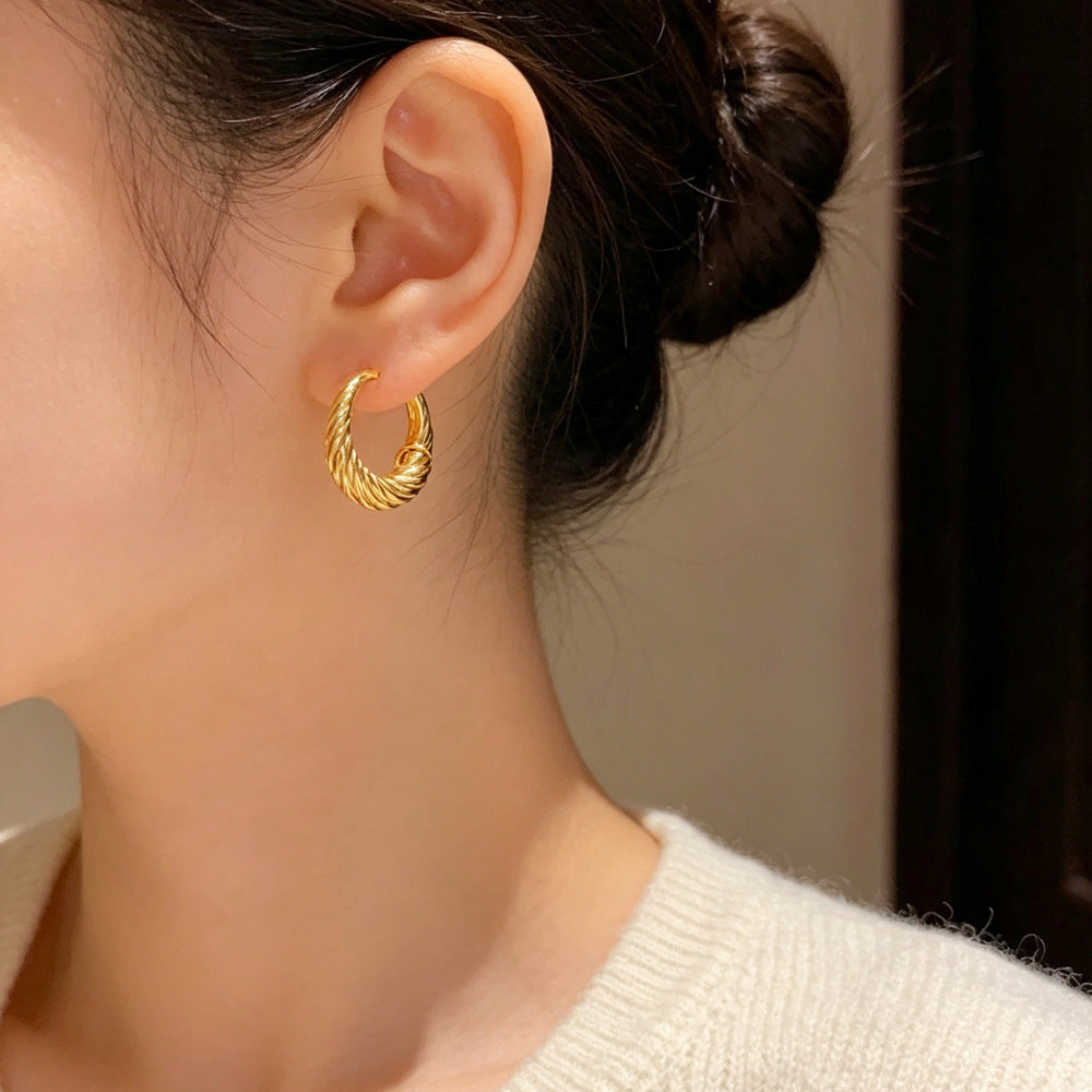 Eaioncol Threaded Geometric Hoop Earrings Gold Silver 1