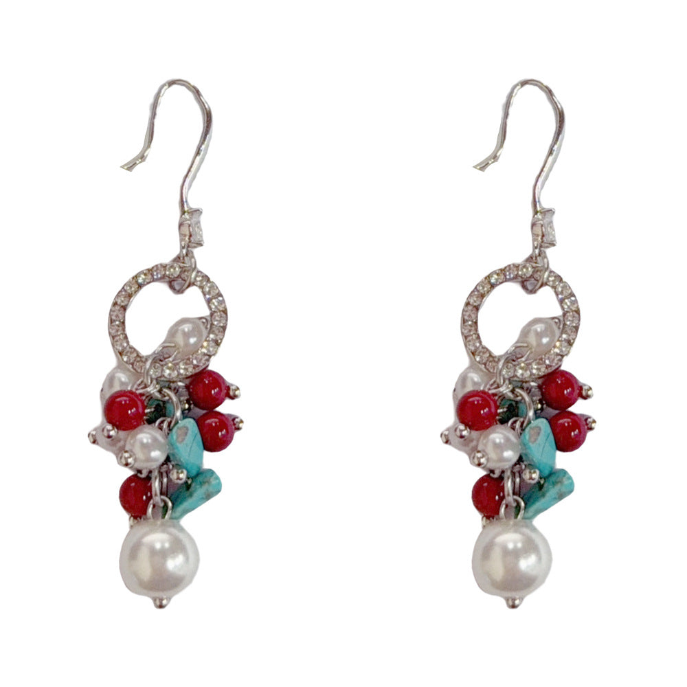 Eaioncol Turquoise Pearl Tassel Ear Hooks Gold
