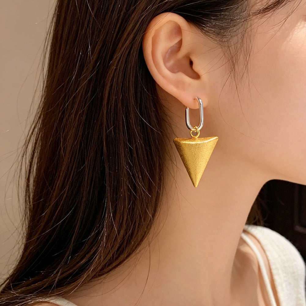 Eaioncol Two-Tone Matte Triangle Drop Earrings Gold Silver 1