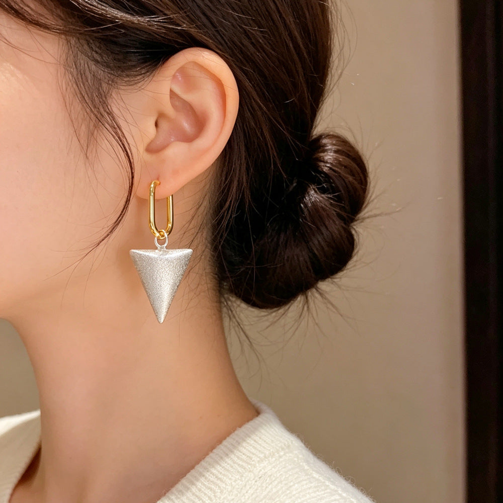 Eaioncol Two-Tone Matte Triangle Drop Earrings Gold Silver 2