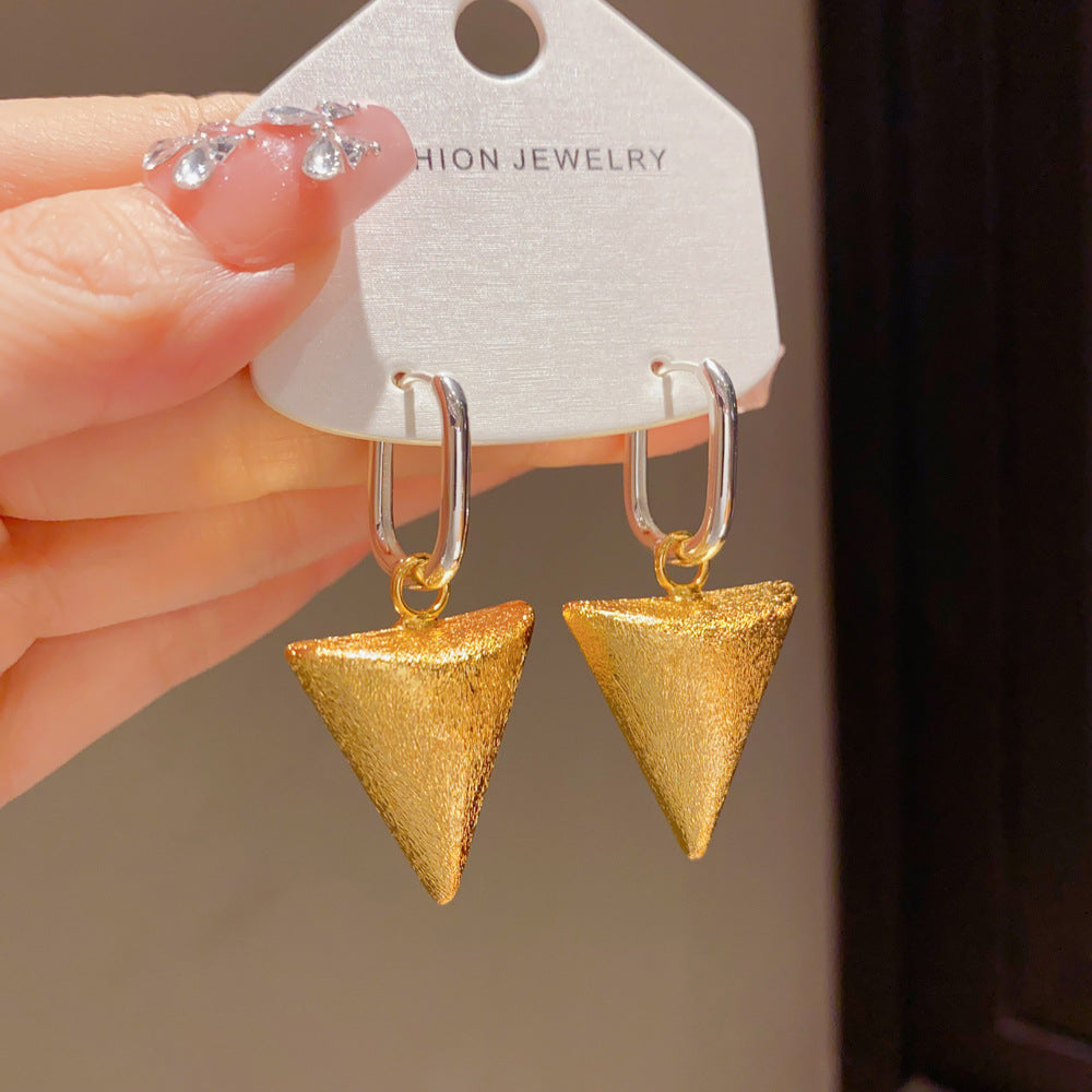 Eaioncol Two-Tone Matte Triangle Drop Earrings Gold Silver 3