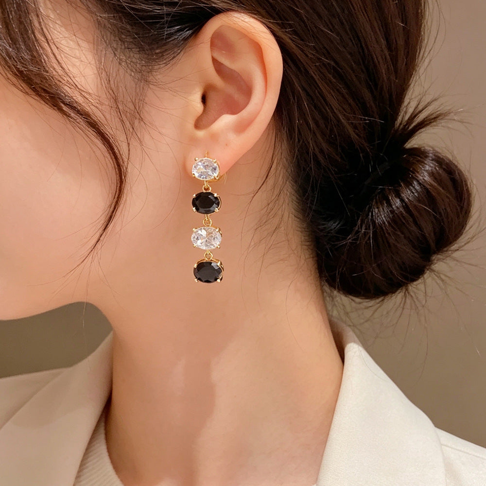 Eaioncol Two‑Tone CZ Tassel Drop Earrings Gold 1