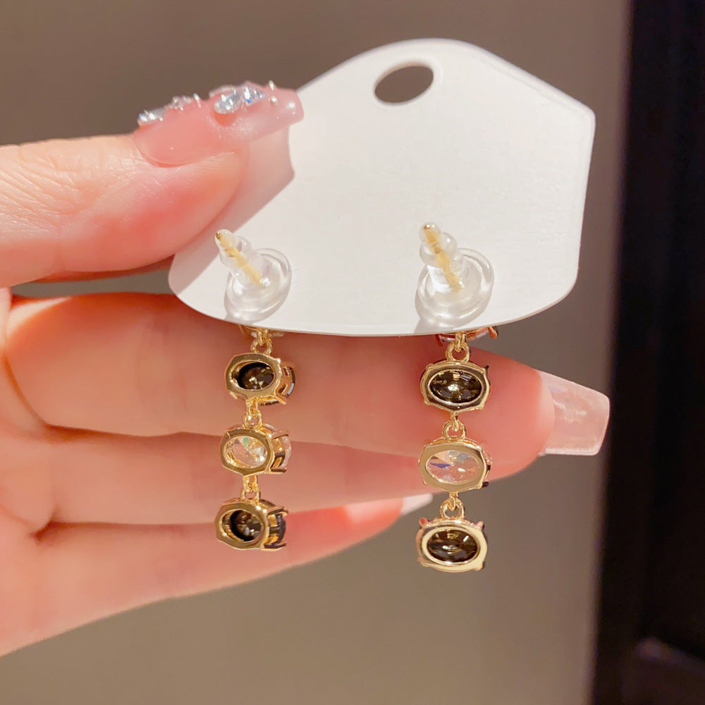 Eaioncol Two‑Tone CZ Tassel Drop Earrings Gold 4