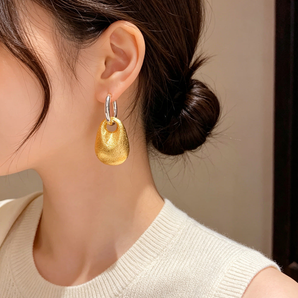 Eaioncol Two‑Tone Matte Circle Drop Earrings Gold Silver 1