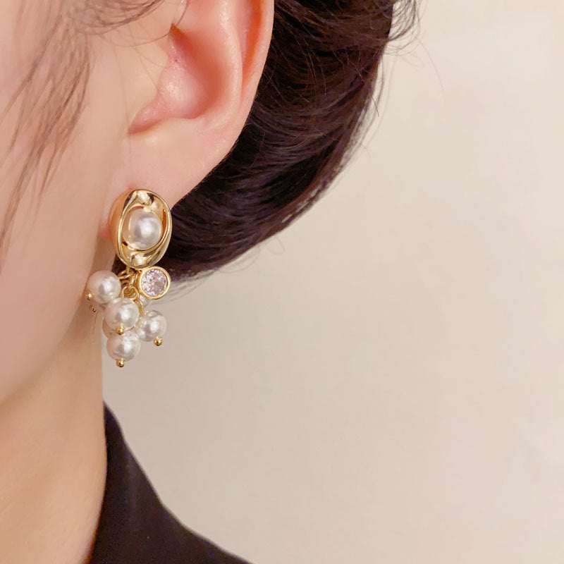 Luxury Geometric Pearl Bead Tassel Drop Earrings – Elegant Design