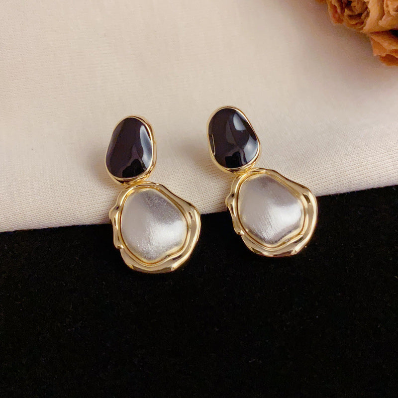 Luxury Enamel Gold-Silver 2Tone Brushed Drop Earrings – Elegant Design