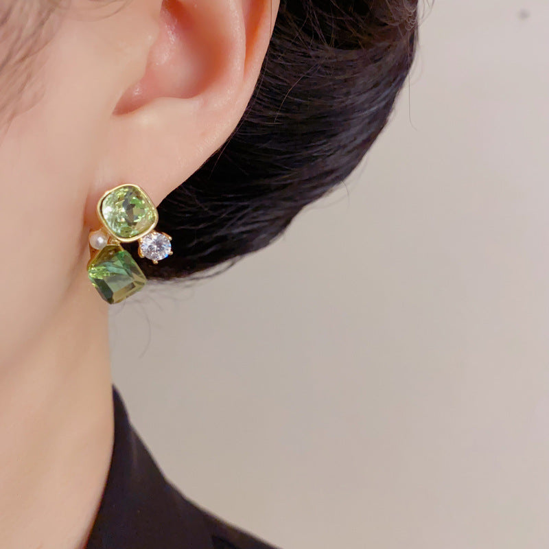 Eaioncol Geometric Crystal Drop Earrings Purple & Green