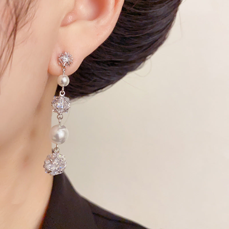 Luxury Zircon Pearl Ball Tassel Drop Earrings – Ultra-Sparkle Design