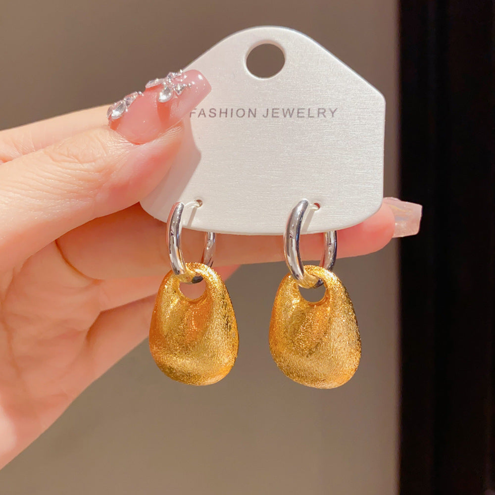 Eaioncol Two‑Tone Matte Circle Drop Earrings Gold Silver