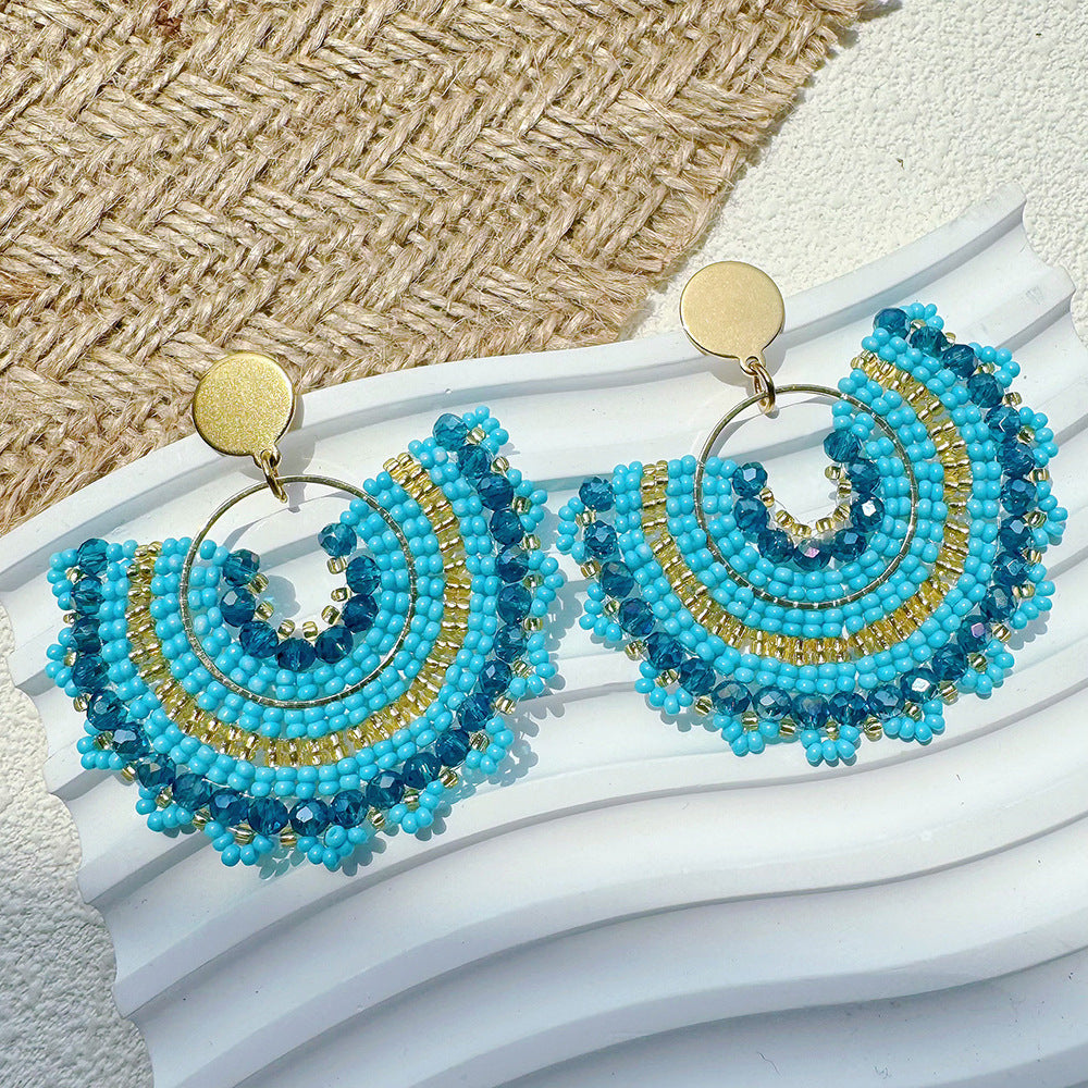 Handmade Bohemian Fan-Shaped Beaded Clay Earrings – ECO Design