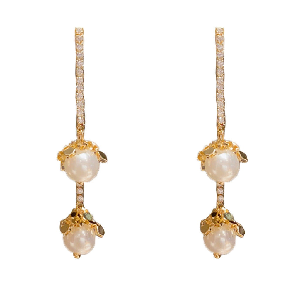 Eaioncol Two-Way Pearl Geometric Tassel Earrings Gold Silver