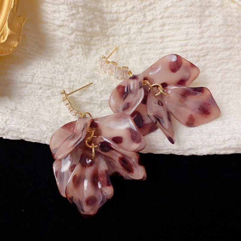 Elegant Zirconia Leopard Petal Tassel Drop Earrings – Floral Design