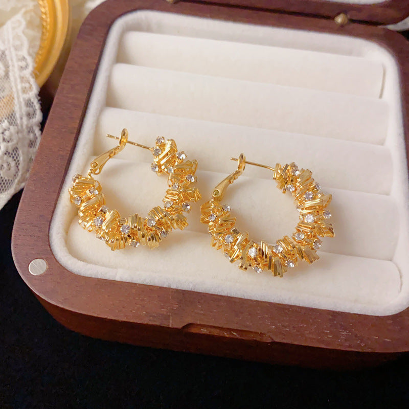 Luxury Full-Zircon Orbit Metal Hoop Earrings – Elegant Design