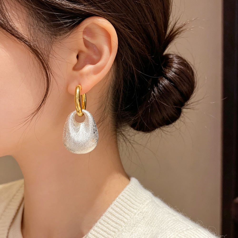 Eaioncol Two‑Tone Matte Circle Drop Earrings Gold Silver