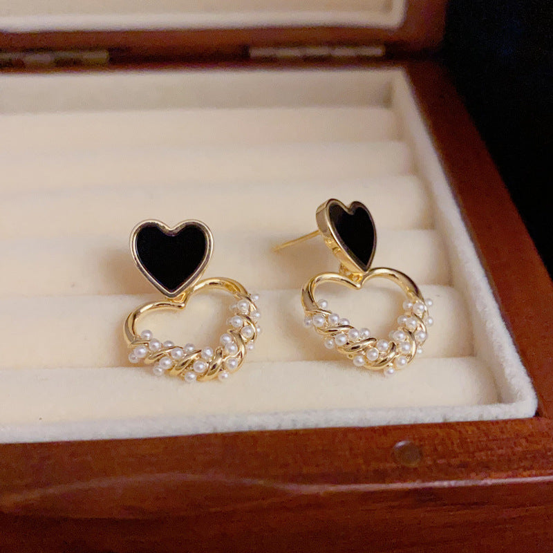 14K Gold-Plated Black Heart Shape Ear Cuffs - Minimalist Design