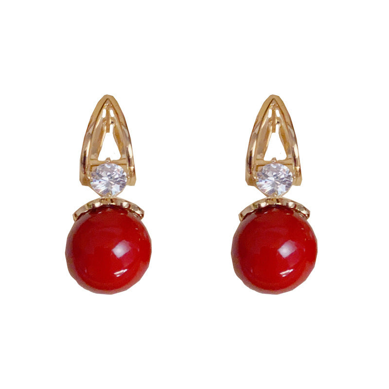 14K Gold-Plated Red Pearl Ear Cuffs - Chic & Elegant Design