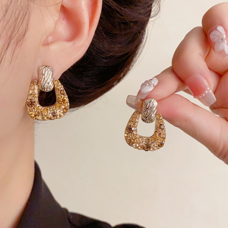 Luxury Gold-Silver Zircon Geometric Stud Earrings – Elegant Design