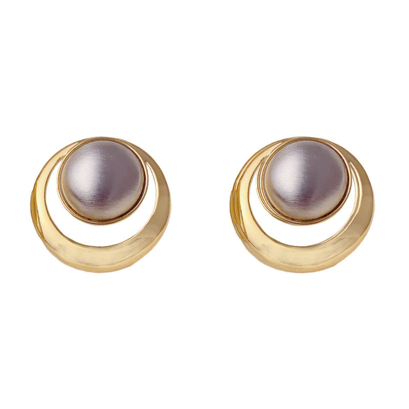 Luxury Contrasting Brushed Metal Round Stud Earrings – Elegant Design