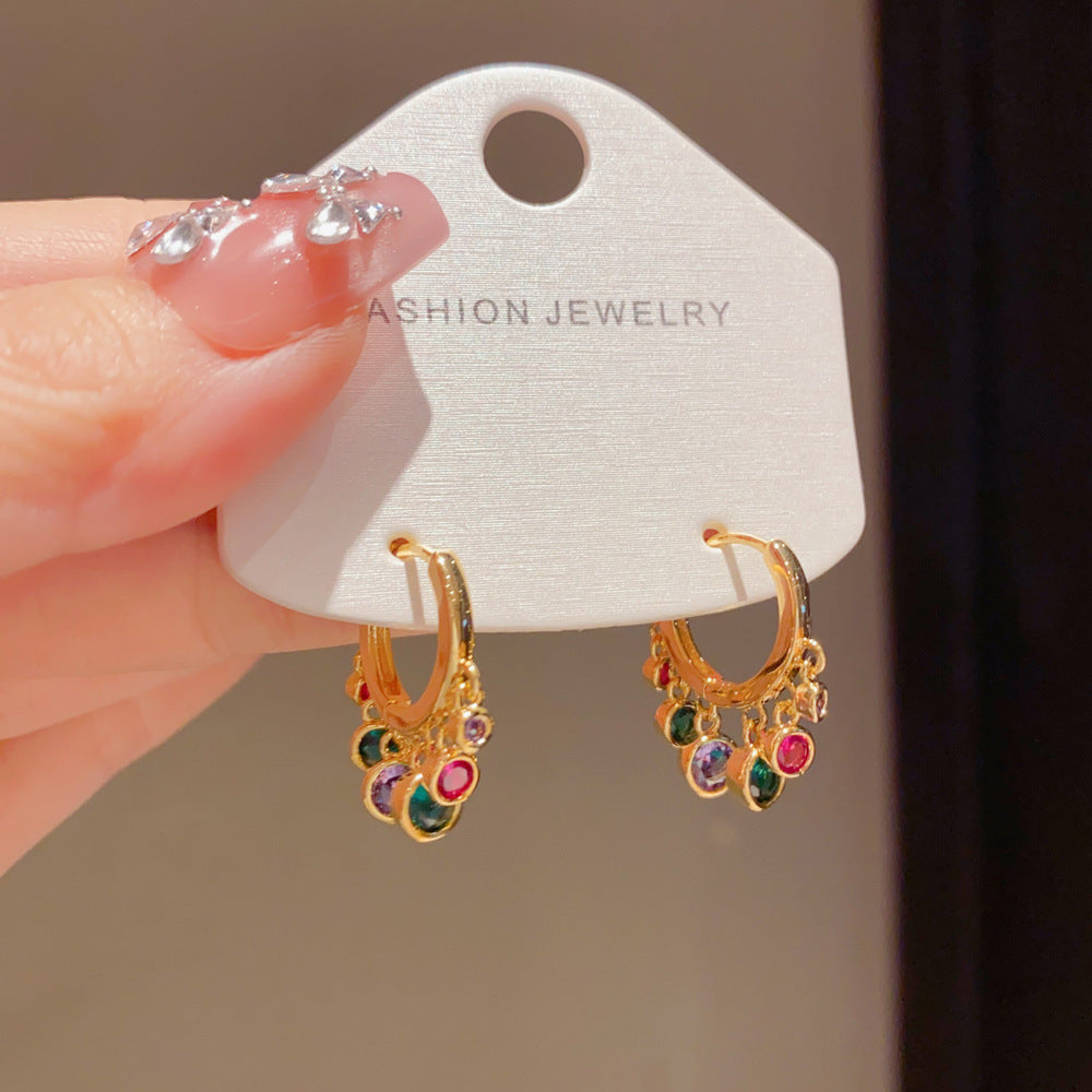 Eaioncol Colorful CZ Tassel Hoop Earrings Gold
